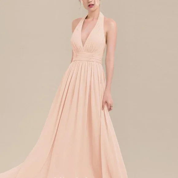 JJs House | Dresses | Nwot Aline Halter Floorlength Chiffon Bridesmaid Dress  With Ruffle
